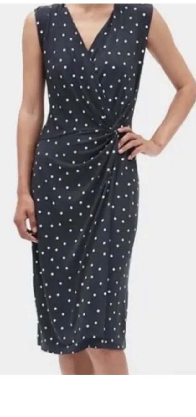 Banana Republic Navy Polka Dot Sleeveless Twist-Front Midi Dress Size S